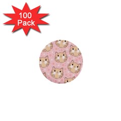 Cat Pattern Pink Cartoon 1  Mini Buttons (100 Pack)  by Pakjumat