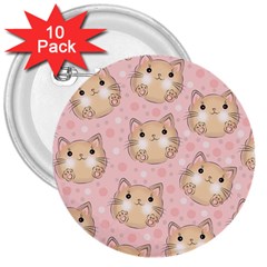 Cat Pattern Pink Cartoon 3  Buttons (10 Pack)  by Pakjumat