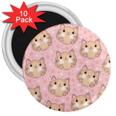 Cat Pattern Pink Cartoon 3  Magnets (10 Pack)  by Pakjumat