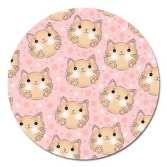 Cat Pattern Pink Cartoon Magnet 5  (round) by Pakjumat