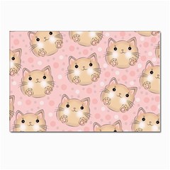 Cat Pattern Pink Cartoon Postcards 5  X 7  (pkg Of 10) by Pakjumat