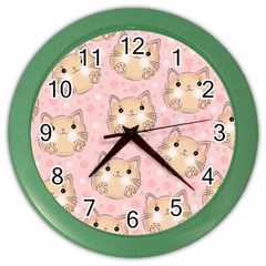 Cat Pattern Pink Cartoon Color Wall Clock by Pakjumat