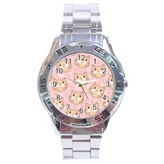 Cat Pattern Pink Cartoon Stainless Steel Analogue Watch by Pakjumat