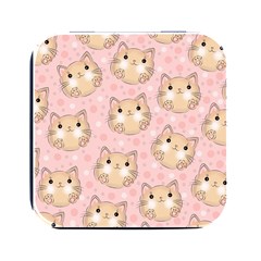 Cat Pattern Pink Cartoon Square Metal Box (black) by Pakjumat