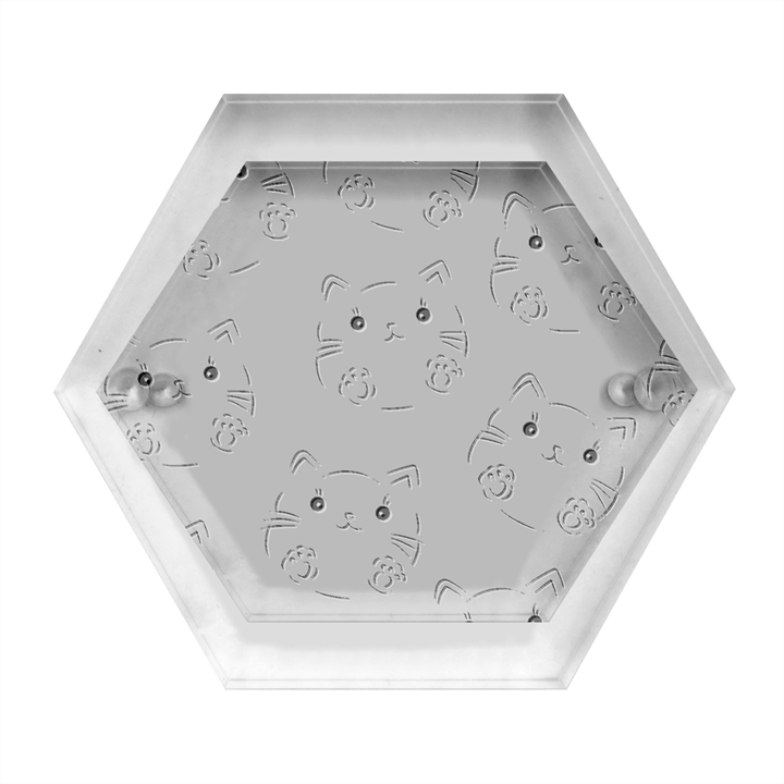 Cat Pattern Pink Cartoon Hexagon Wood Jewelry Box