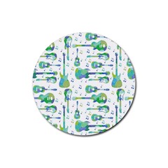 Guitars Music Notes Seamless Pattern Rubber Round Coaster (4 Pack) by Pakjumat