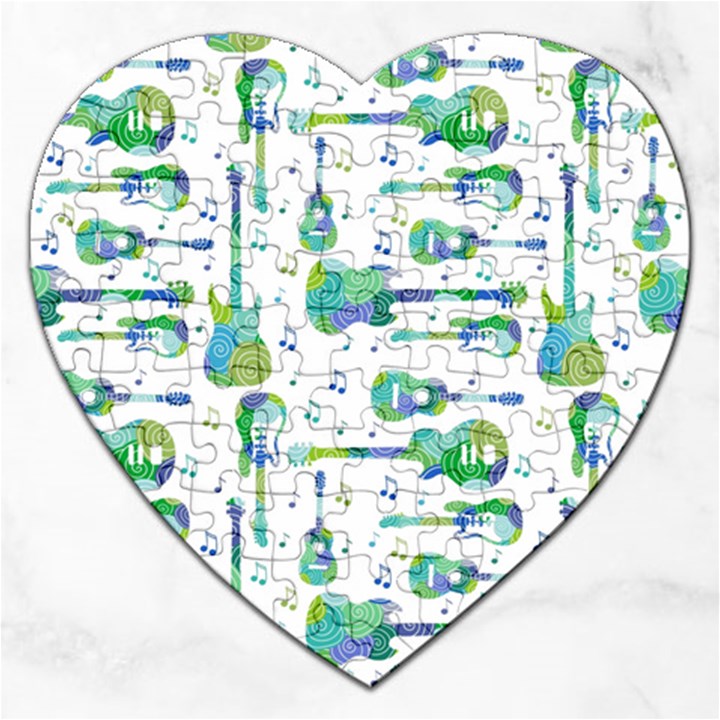 Guitars Music Notes Seamless Pattern Jigsaw Puzzle (Heart)