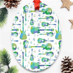 Guitars Music Notes Seamless Pattern Oval Ornament (two Sides) by Pakjumat