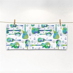 Guitars Music Notes Seamless Pattern Hand Towel by Pakjumat