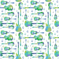 Guitars Music Notes Seamless Pattern Play Mat (square) by Pakjumat