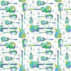 Guitars Music Notes Seamless Pattern Play Mat (rectangle) by Pakjumat