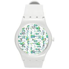 Guitars Music Notes Seamless Pattern Round Plastic Sport Watch (m) by Pakjumat