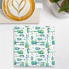 Guitars Music Notes Seamless Pattern Uv Print Square Tile Coaster  by Pakjumat