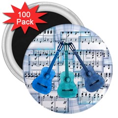 Guitar Acoustic Music Art 3  Magnets (100 Pack)