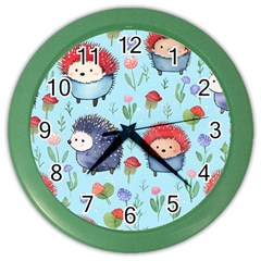 Hedgehogs Animal Color Wall Clock by Pakjumat