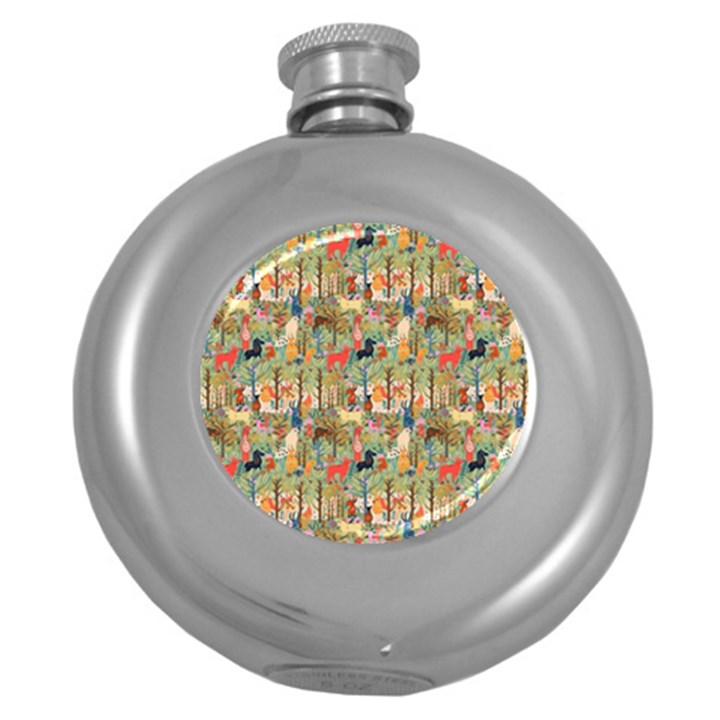 Animal Forest Pattern Round Hip Flask (5 oz)