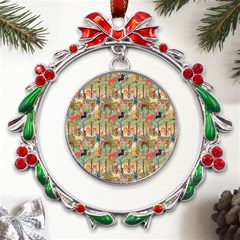 Animal Forest Pattern Metal X mas Wreath Ribbon Ornament by Pakjumat