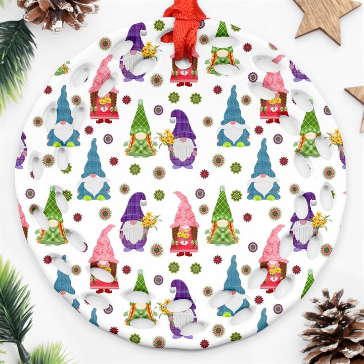 Gnomes Seamless Fantasy Pattern Round Filigree Ornament (Two Sides)