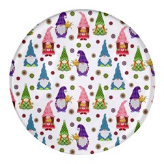 Gnomes Seamless Fantasy Pattern Round Glass Fridge Magnet (4 Pack) by Pakjumat