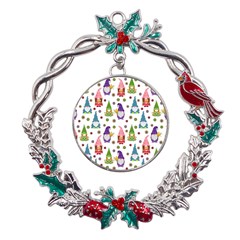 Gnomes Seamless Fantasy Pattern Metal X mas Wreath Holly Leaf Ornament by Pakjumat