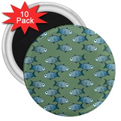 Fishes Pattern Background 3  Magnets (10 Pack)  by Pakjumat