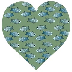 Fishes Pattern Background Wooden Puzzle Heart by Pakjumat