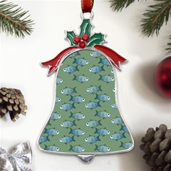 Fishes Pattern Background Metal Holly Leaf Bell Ornament by Pakjumat