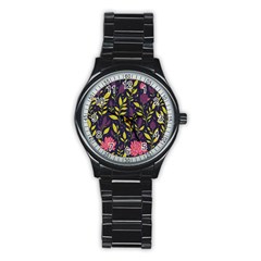 Flower Pattern Design Stainless Steel Round Watch by Pakjumat