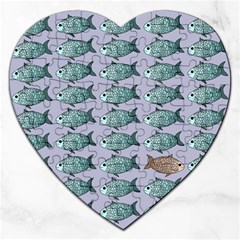 Fishes Pattern Background Theme Jigsaw Puzzle (heart) by Pakjumat