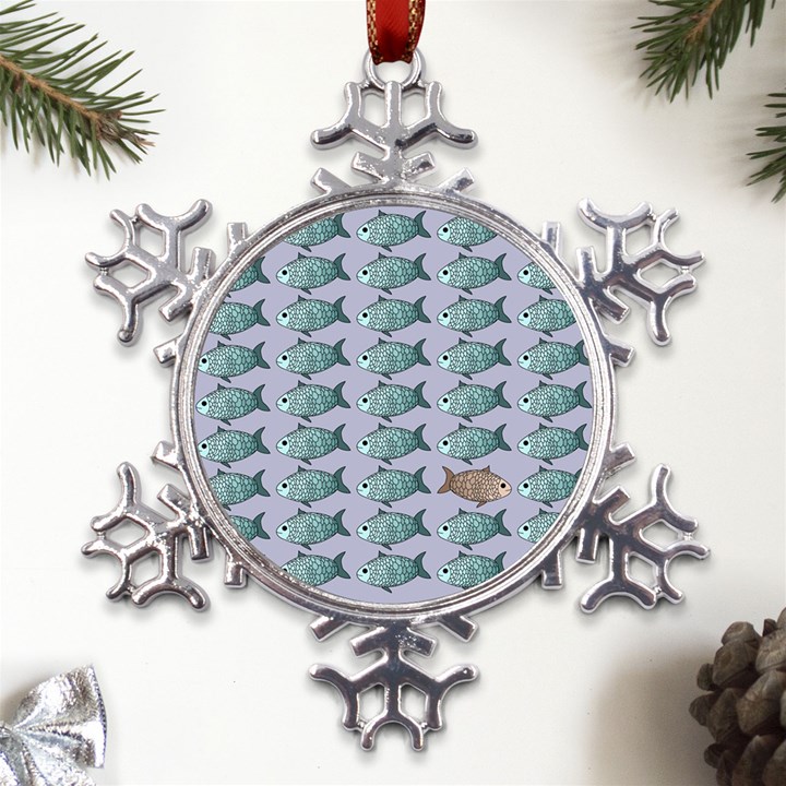 Fishes Pattern Background Theme Metal Large Snowflake Ornament