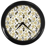 Bee Honeycomb Honeybee Insect Wall Clock (Black) Front