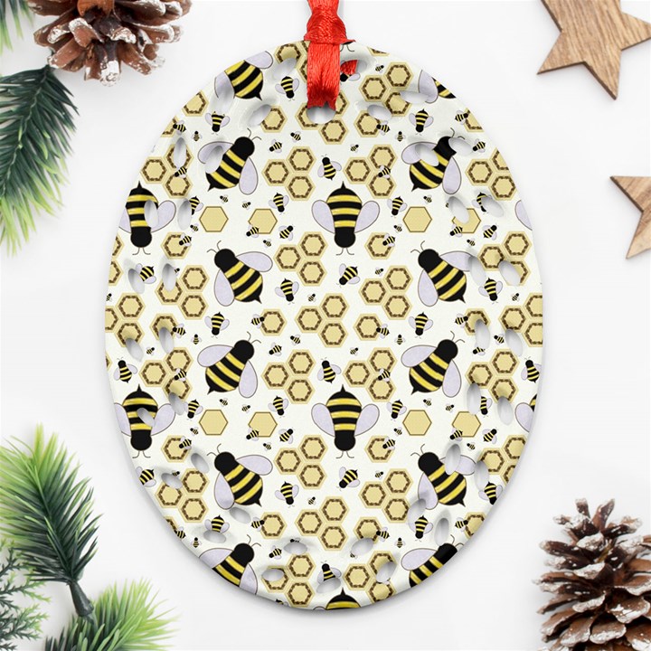 Bee Honeycomb Honeybee Insect Oval Filigree Ornament (Two Sides)