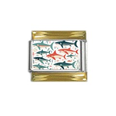 Fish Shark Animal Pattern Gold Trim Italian Charm (9mm) by Pakjumat