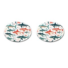 Fish Shark Animal Pattern Cufflinks (oval) by Pakjumat