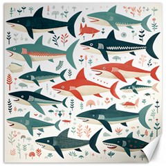 Fish Shark Animal Pattern Canvas 12  X 12  by Pakjumat