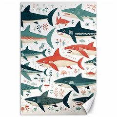 Fish Shark Animal Pattern Canvas 24  X 36  by Pakjumat