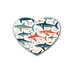 Fish Shark Animal Pattern Rubber Heart Coaster (4 Pack) by Pakjumat