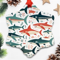 Fish Shark Animal Pattern Snowflake Ornament (two Sides) by Pakjumat