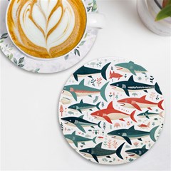 Fish Shark Animal Pattern Uv Print Round Tile Coaster by Pakjumat