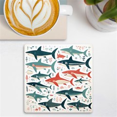 Fish Shark Animal Pattern Uv Print Square Tile Coaster  by Pakjumat