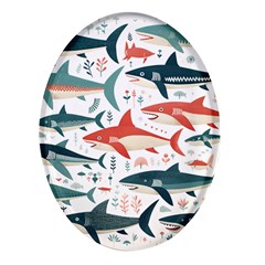 Fish Shark Animal Pattern Oval Glass Fridge Magnet (4 Pack) by Pakjumat