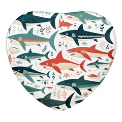 Fish Shark Animal Pattern Heart Glass Fridge Magnet (4 Pack) by Pakjumat