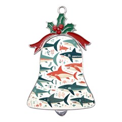 Fish Shark Animal Pattern Metal Holly Leaf Bell Ornament by Pakjumat