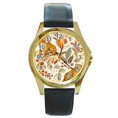 Fur Big Cat Spots Zoo Fast Hunter Round Gold Metal Watch by Pakjumat