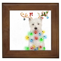 West Highland White Terrier Dog Snow T- Shirt West Highland White Terrier Dog Snow Reindeer Santa Ha Framed Tile by ZUXUMI