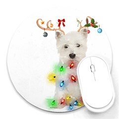 West Highland White Terrier Dog Snow T- Shirt West Highland White Terrier Dog Snow Reindeer Santa Ha Round Mousepad by ZUXUMI