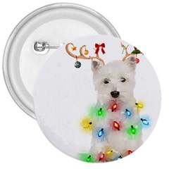 West Highland White Terrier Dog Snow T- Shirt West Highland White Terrier Dog Snow Reindeer Santa Ha 3  Buttons by ZUXUMI