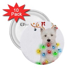 West Highland White Terrier Dog Snow T- Shirt West Highland White Terrier Dog Snow Reindeer Santa Ha 2 25  Buttons (10 Pack)  by ZUXUMI