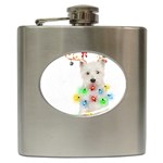 West Highland White Terrier Dog Snow T- Shirt West Highland White Terrier Dog Snow Reindeer Santa Ha Hip Flask (6 oz) Front