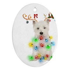 West Highland White Terrier Dog Snow T- Shirt West Highland White Terrier Dog Snow Reindeer Santa Ha Oval Ornament (two Sides) by ZUXUMI